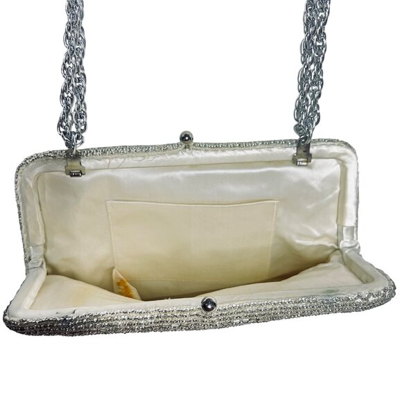 Walborg Silver Beaded Evening Bag With Chain Handle & Kiss Lock Closure (5909) - Picture 7 of 8